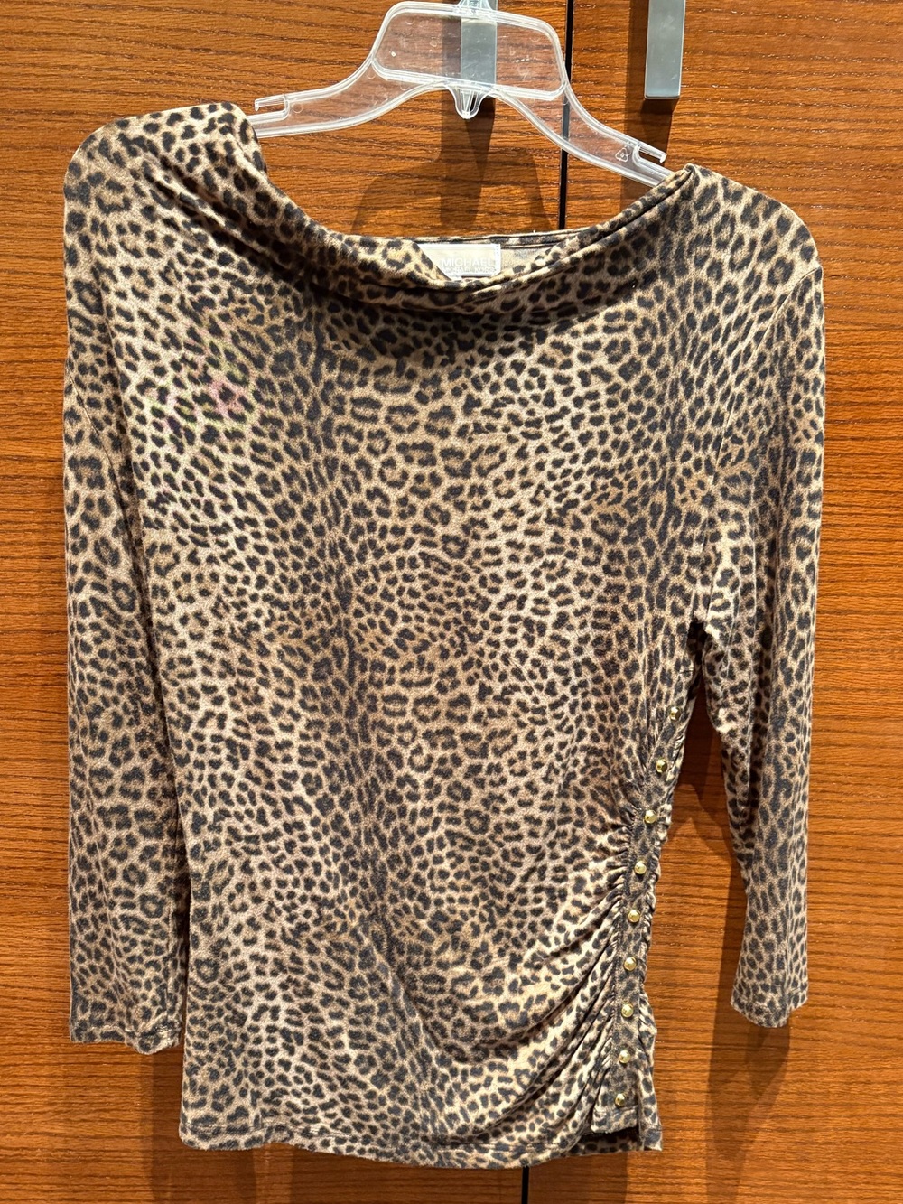 MICHAEL Michael Kors Leopard Print Top XS Ruched Snap Detail